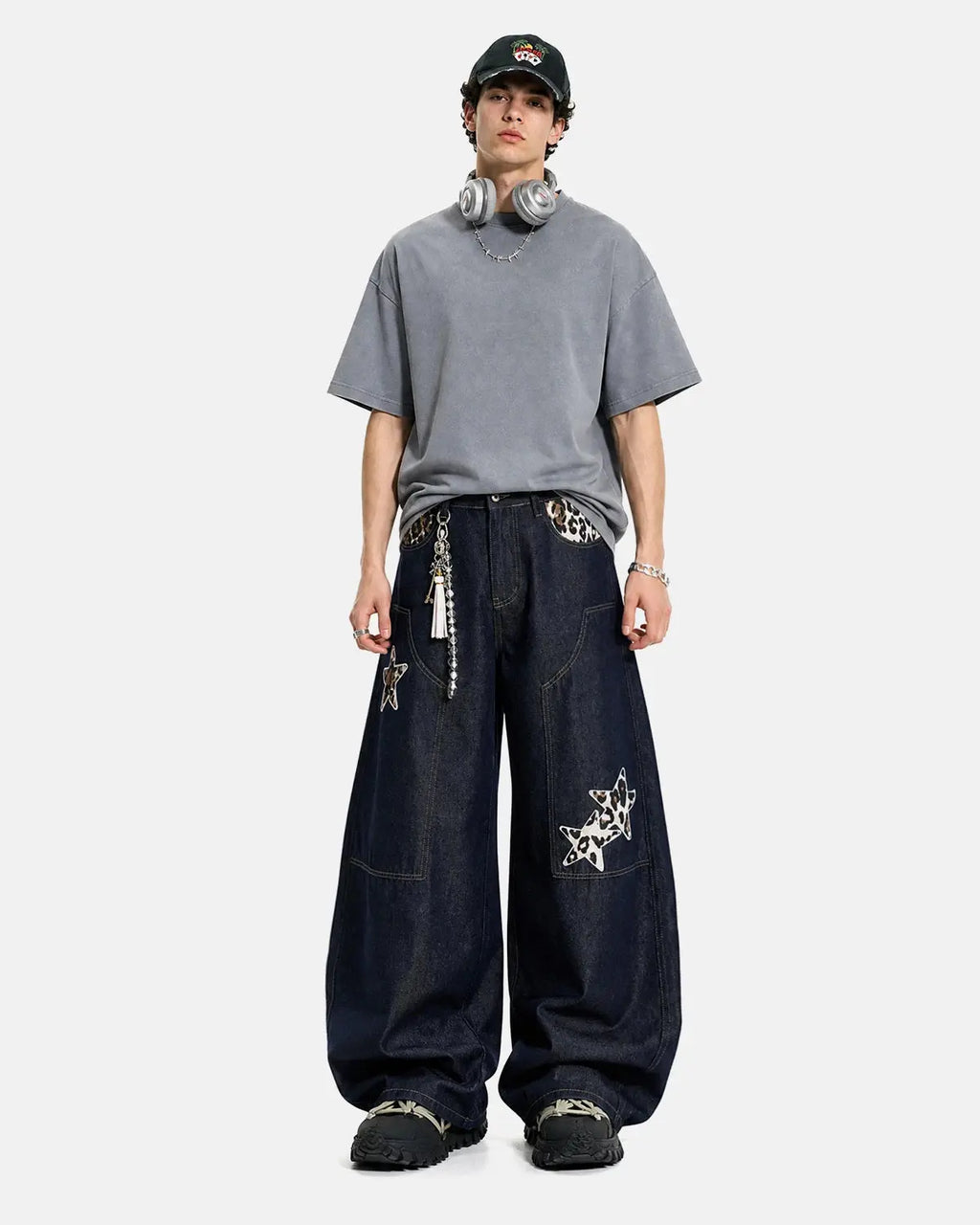 Leopard Star Patch Barrel Jeans | Inflation Streetwear