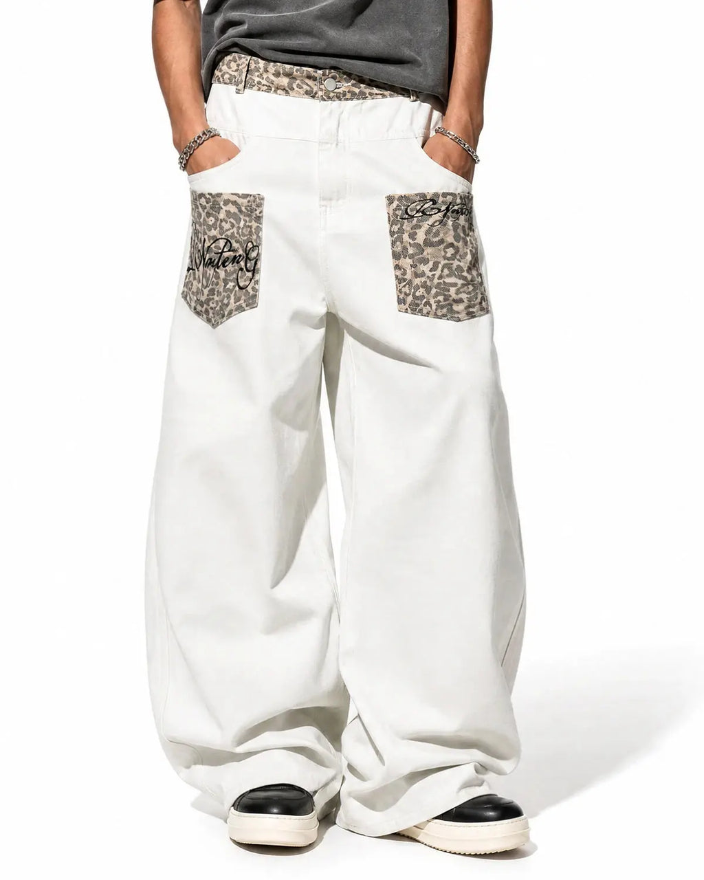 Leopard Patch Barrel Jeans | Inflation Streetwear
