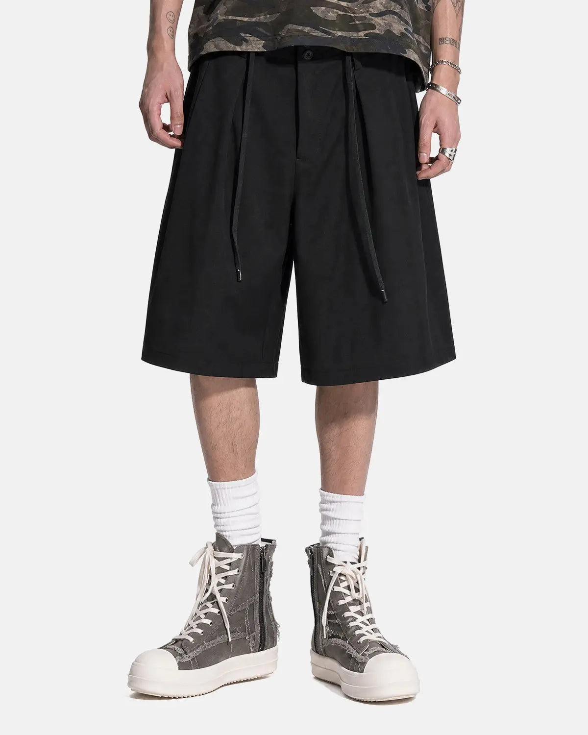 Drawstring Wide-Leg Tailored Shorts | Inflation Streetwear