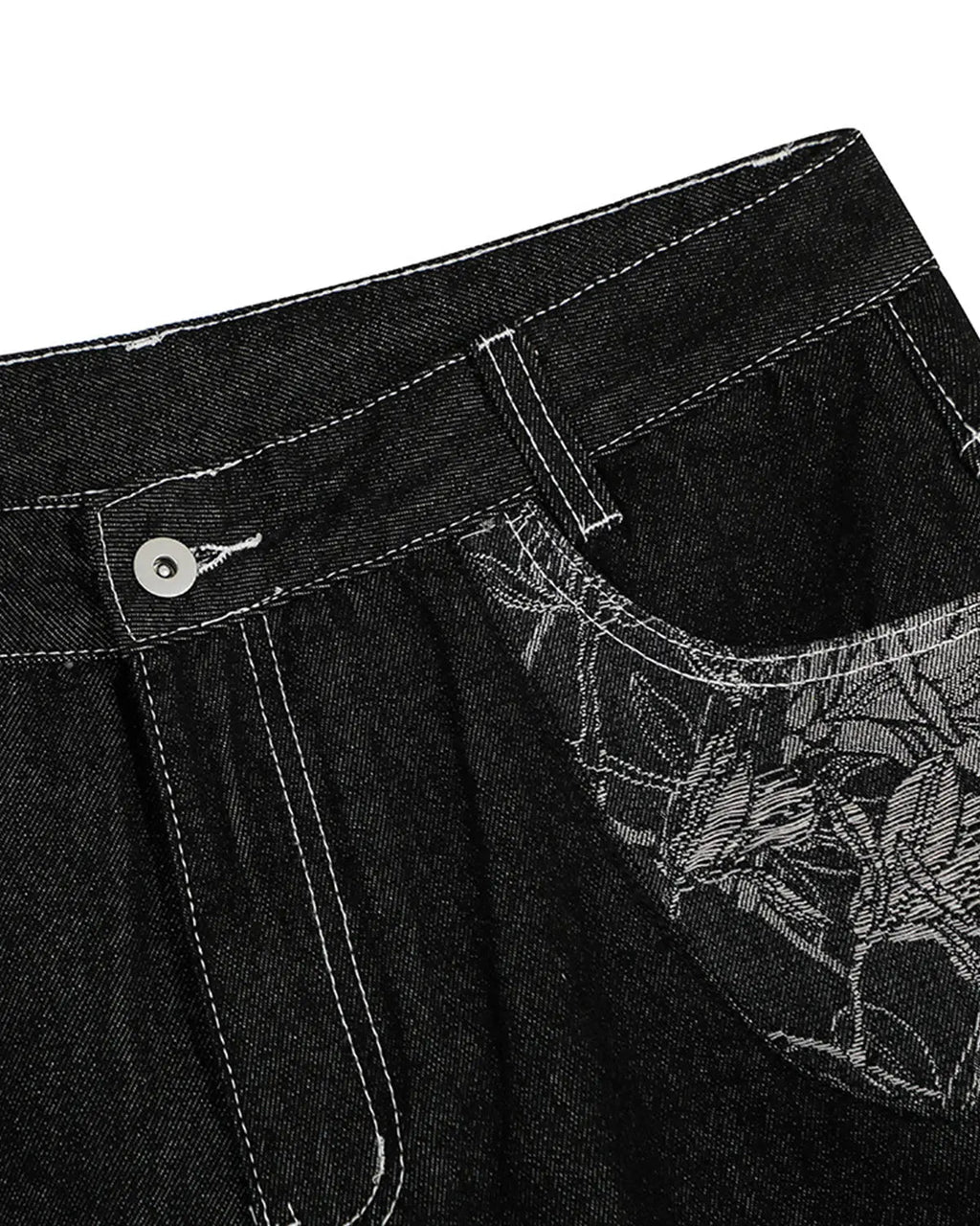 Baggy Denim Jorts with Embroidered Pocket | Inflation Streetwear
