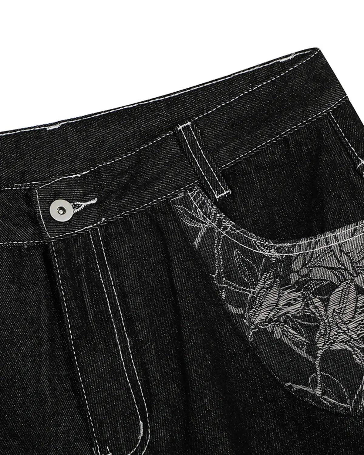 Baggy Denim Jorts with Embroidered Pocket | Inflation Streetwear