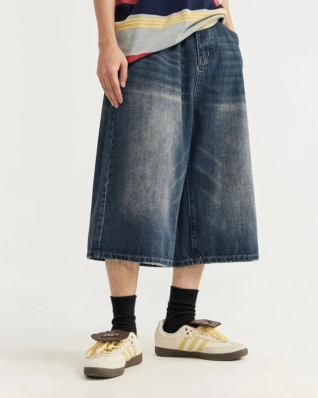 Acid Washed Longline Baggy Denim Jorts | Inflation Streetwear