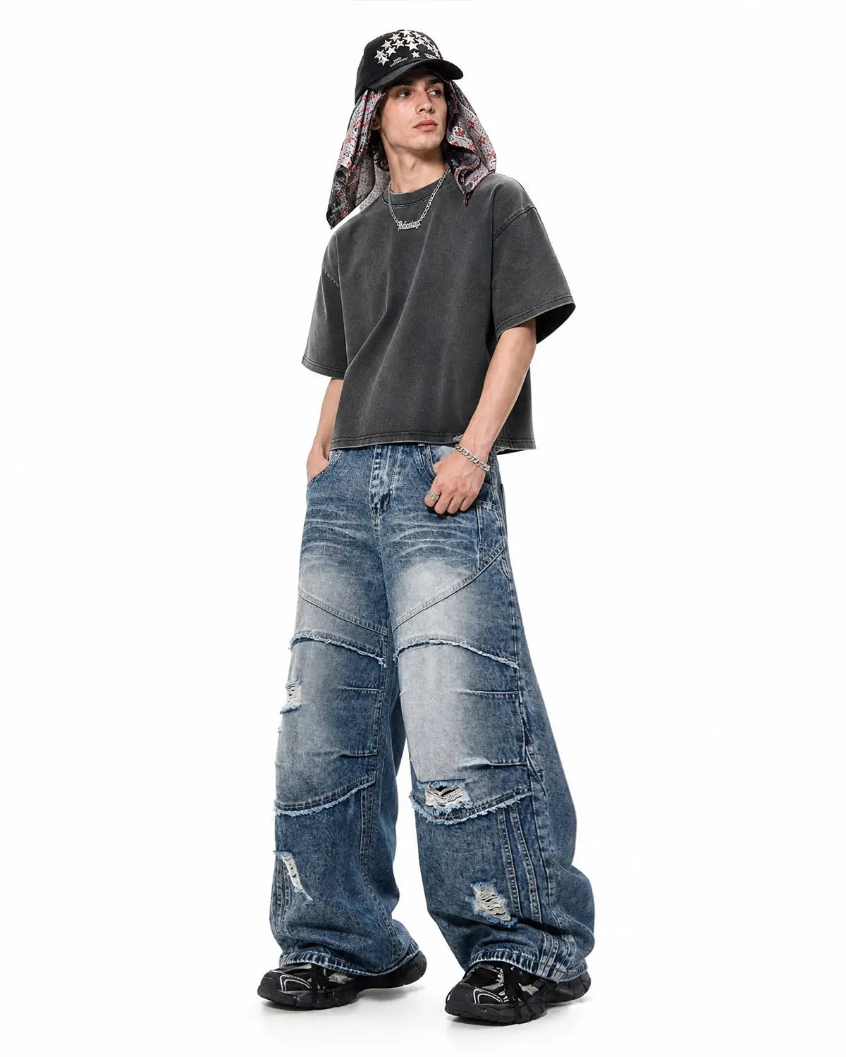 Cinch Back Deconstructed Distressed Barrel Jeans | Inflation Streetwear