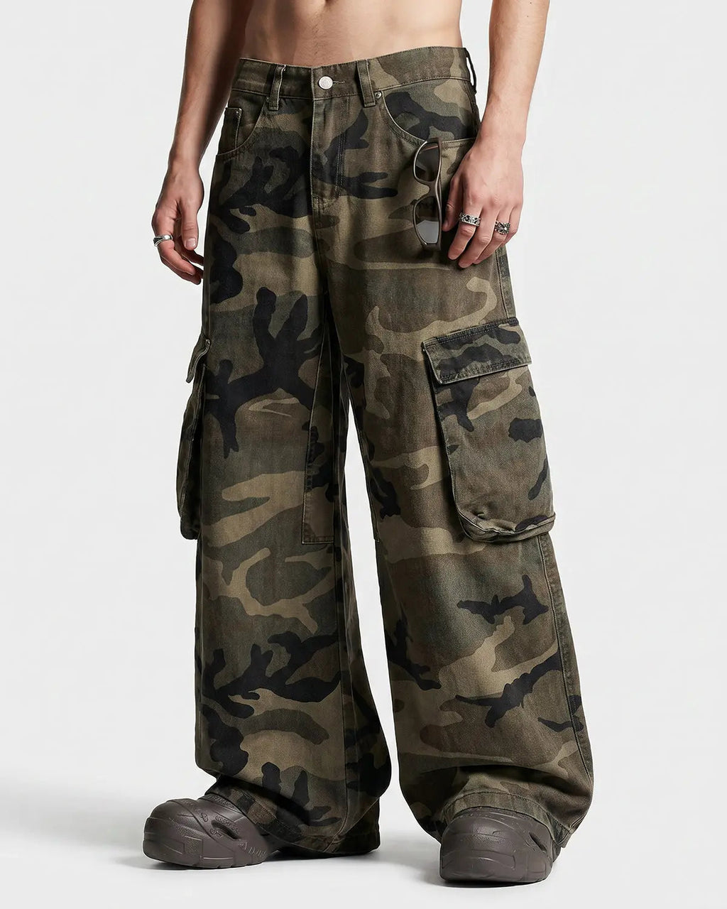 Camo Cargo Barrel Pants | Inflation Streetwear