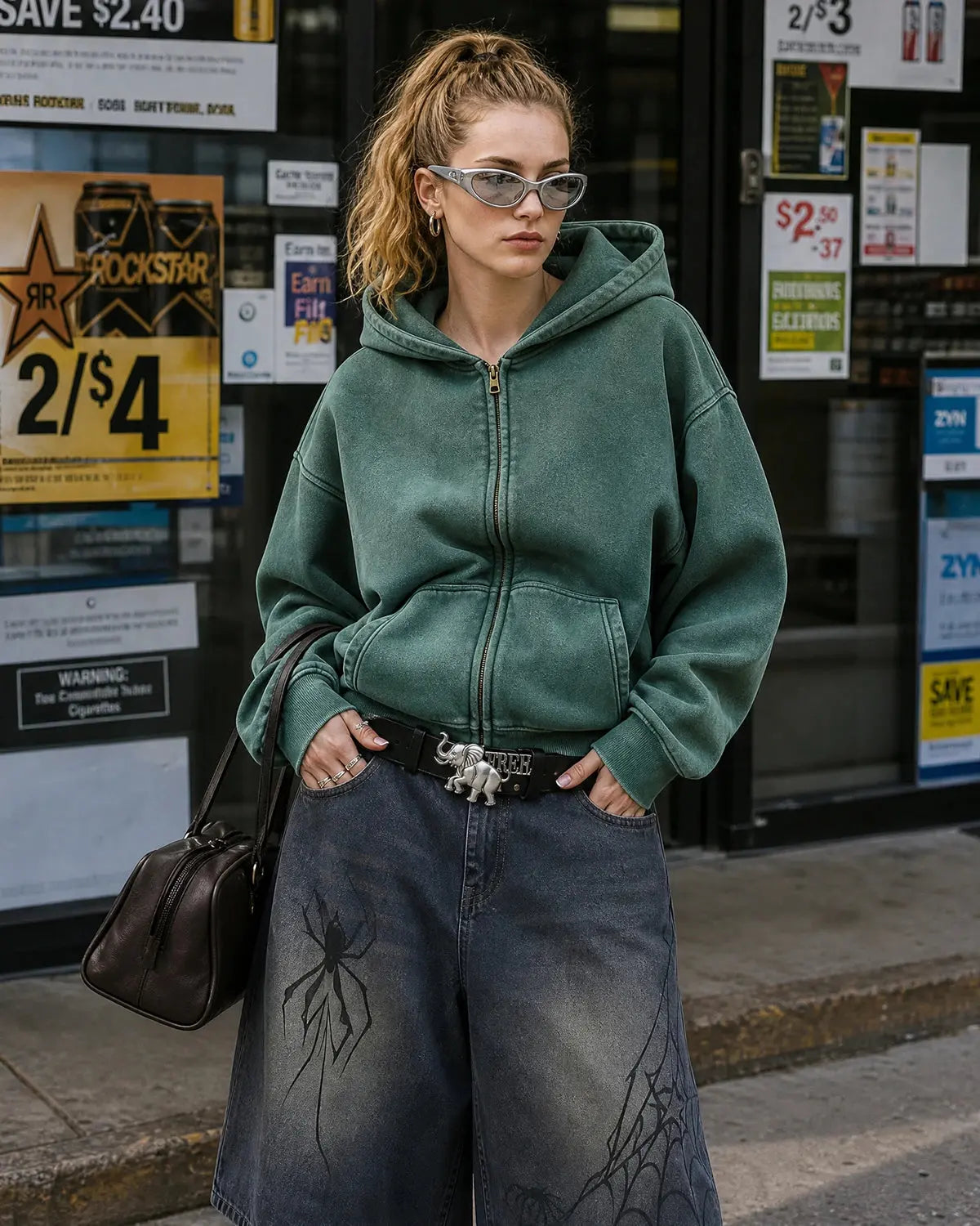 INFLATION Washed Distressed Fleece Zip Up Hoodies