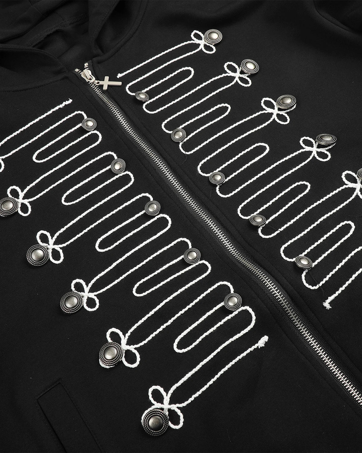 Braided Embroidery Boxy Zip Up Hoodie | Inflation Streetwear