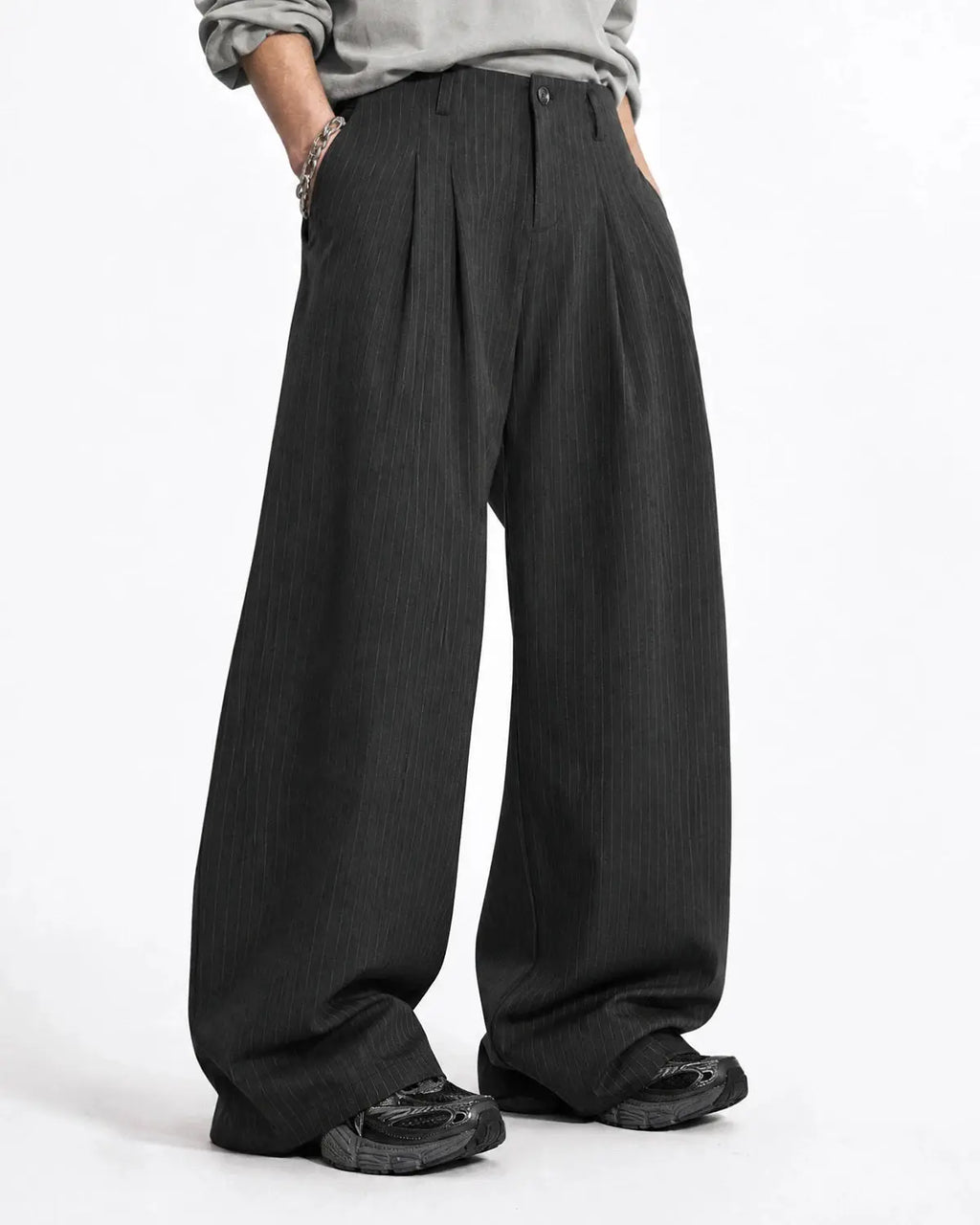 Pinstripe Pleated Barrel Tailored Pants | Inflation Streetwear