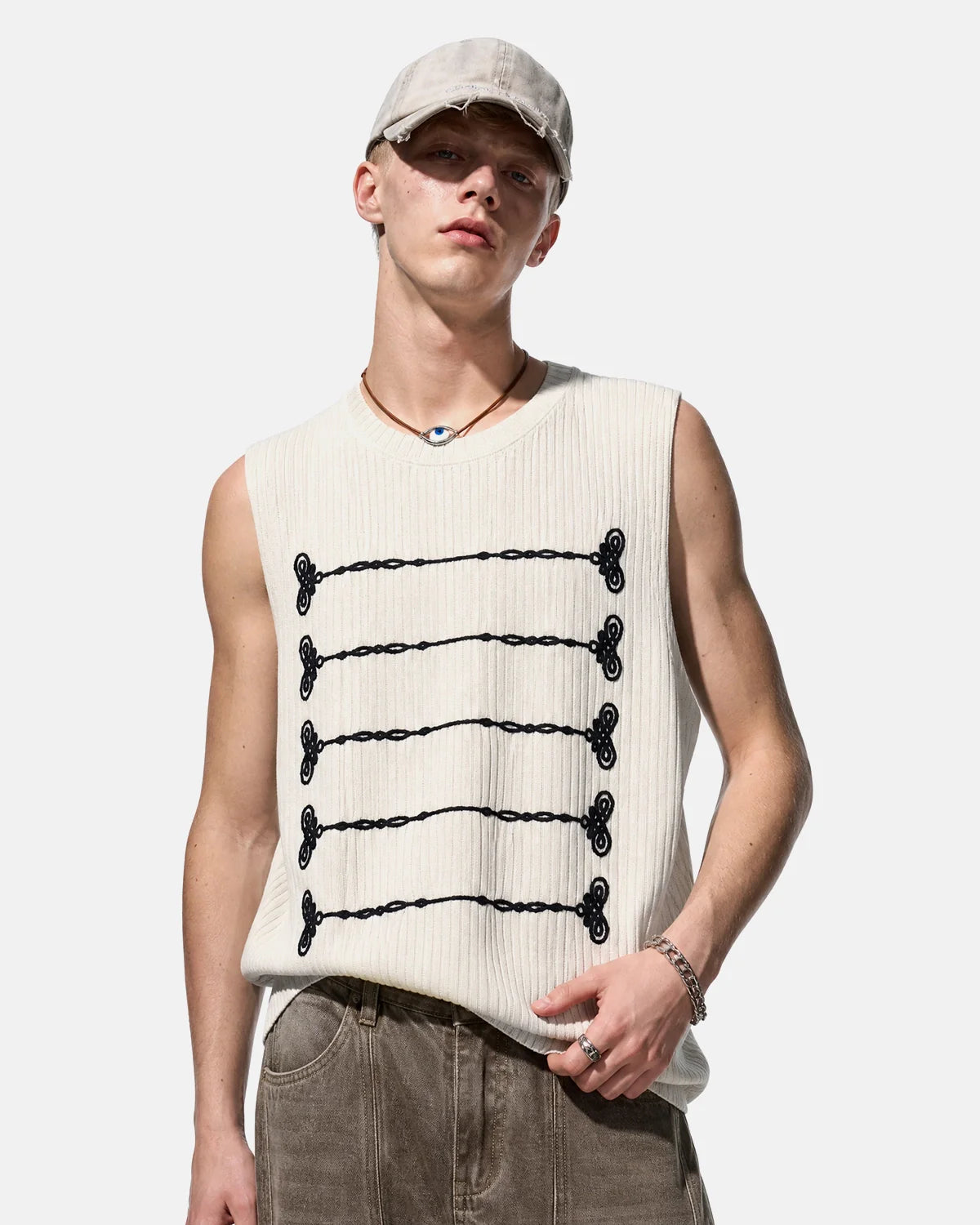 Embroidered Knit Tank Top | Inflation Streetwear