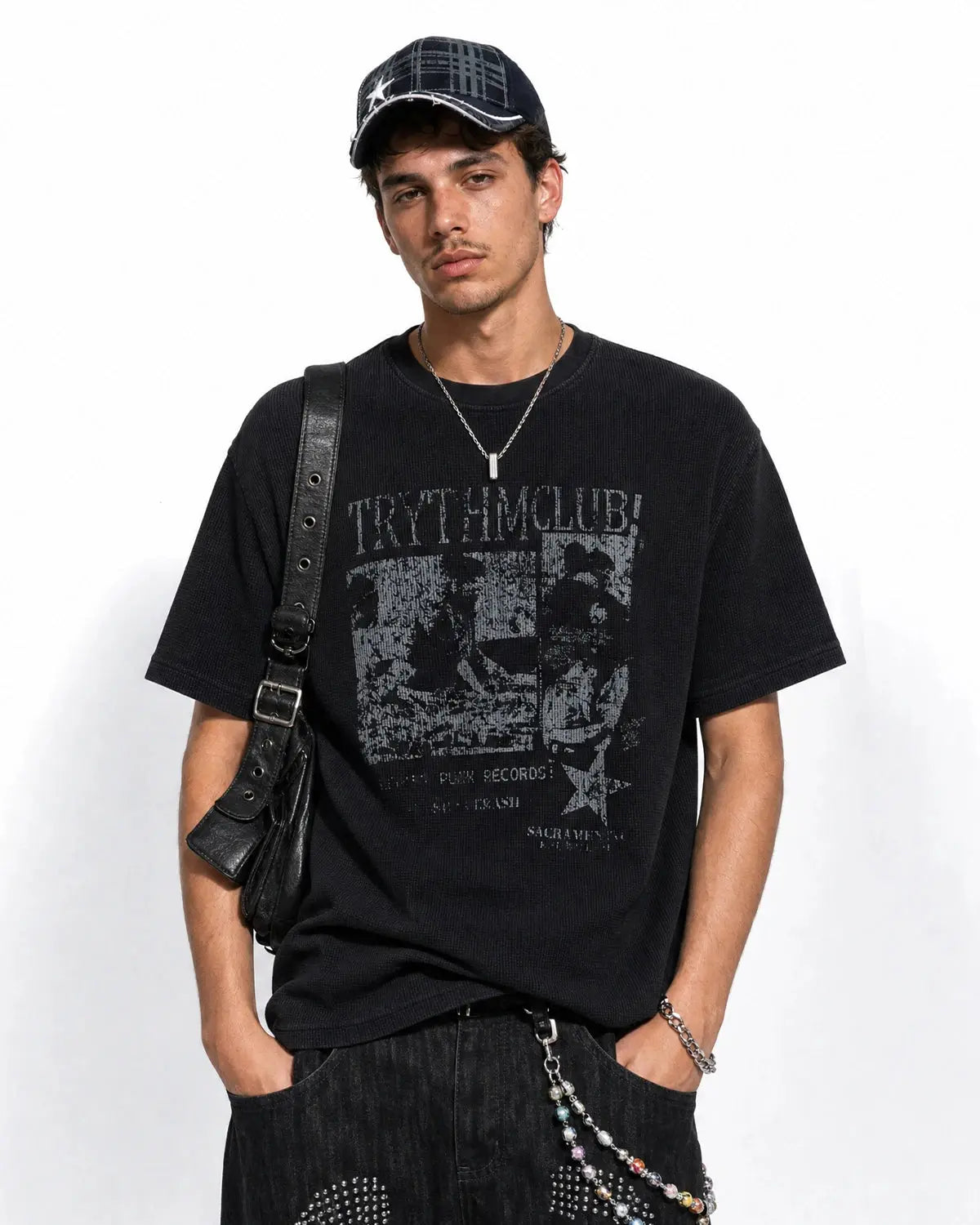 Distressed Graphic Waffle Tee | Inflation Streetwear