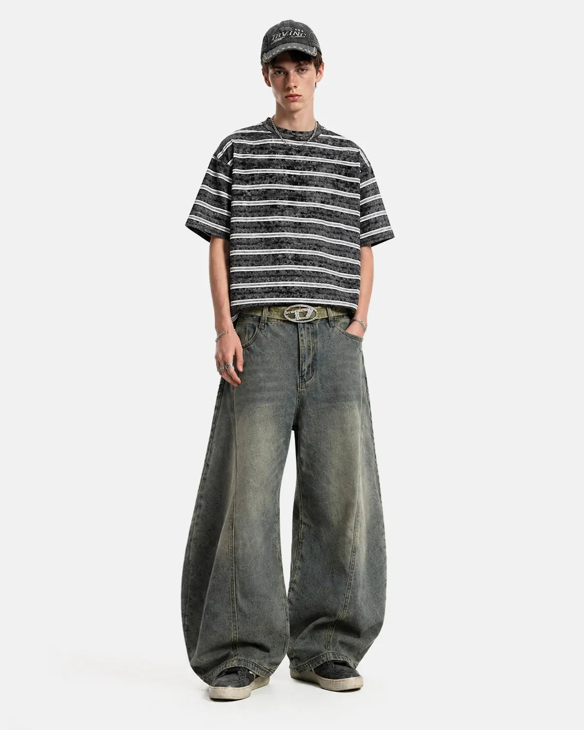 Vintage Washed Striped Boxy T-Shirt | Inflation Streetwear