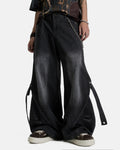 Adjustable Strap Washed Straight-Leg Jeans | Inflation Streetwear