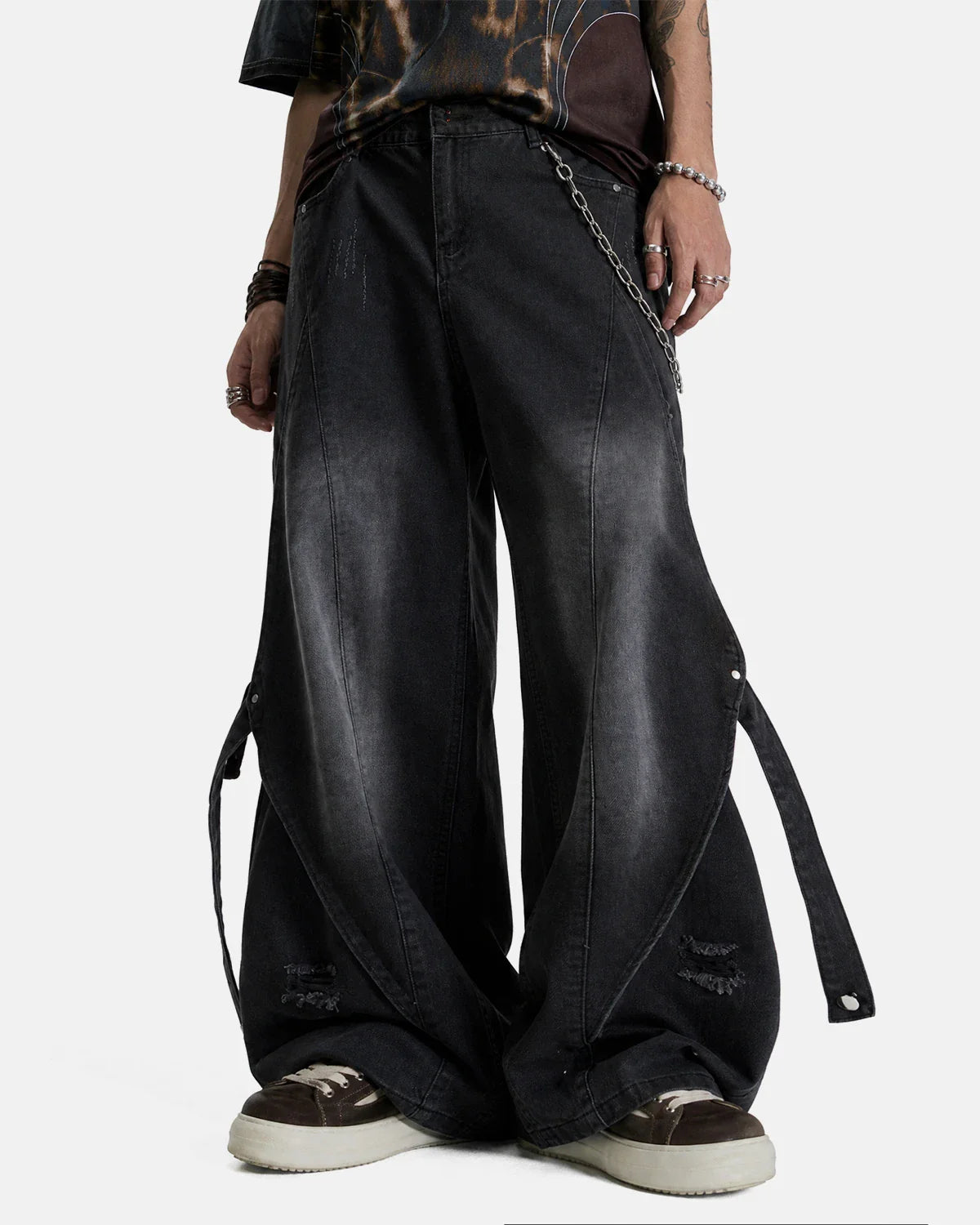 Adjustable Strap Washed Straight-Leg Jeans | Inflation Streetwear