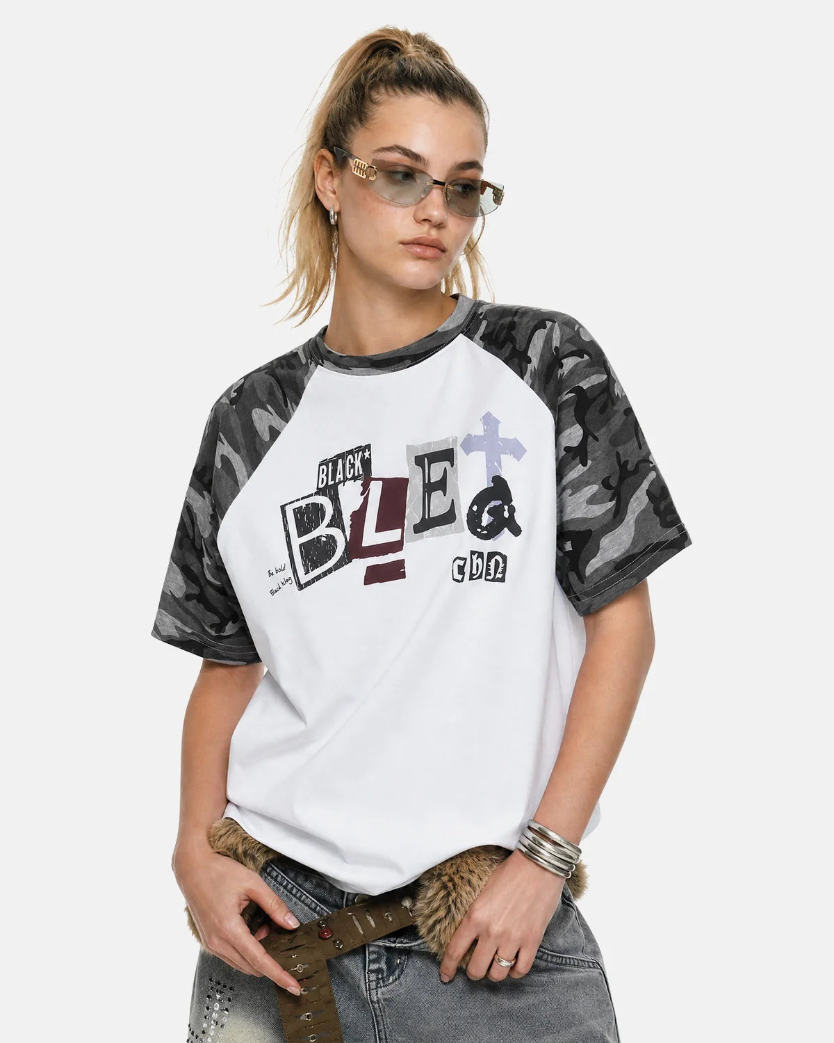 Camo Sleeve Graphic Boxy T-Shirt | Inflation Streetwear