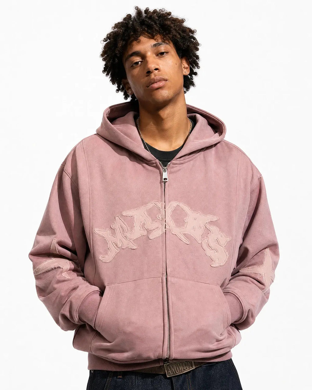 Suede Patch Embroidery Zip Hoodie | Inflation Streetwear