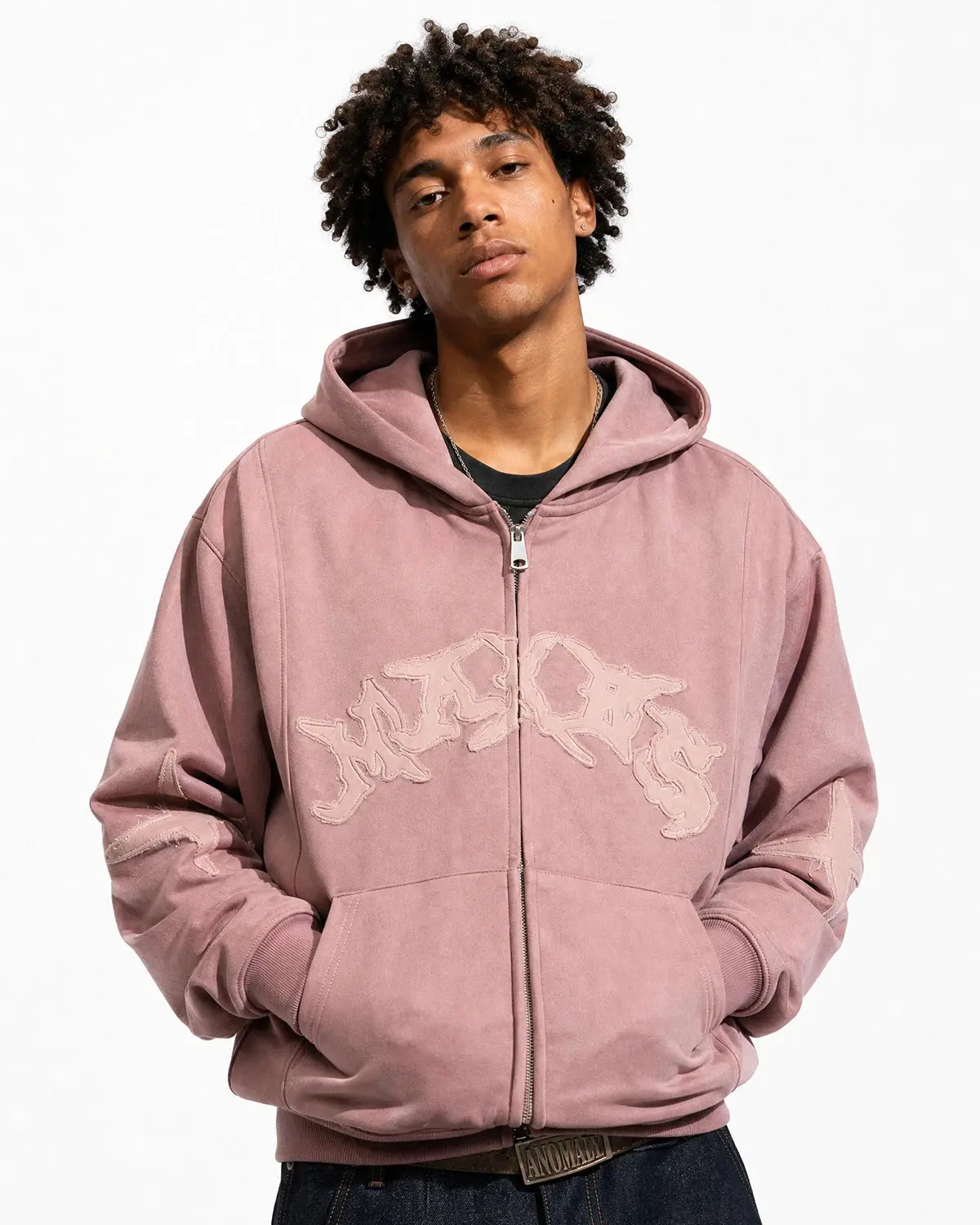 Suede Patch Embroidery Zip Hoodie | Inflation Streetwear