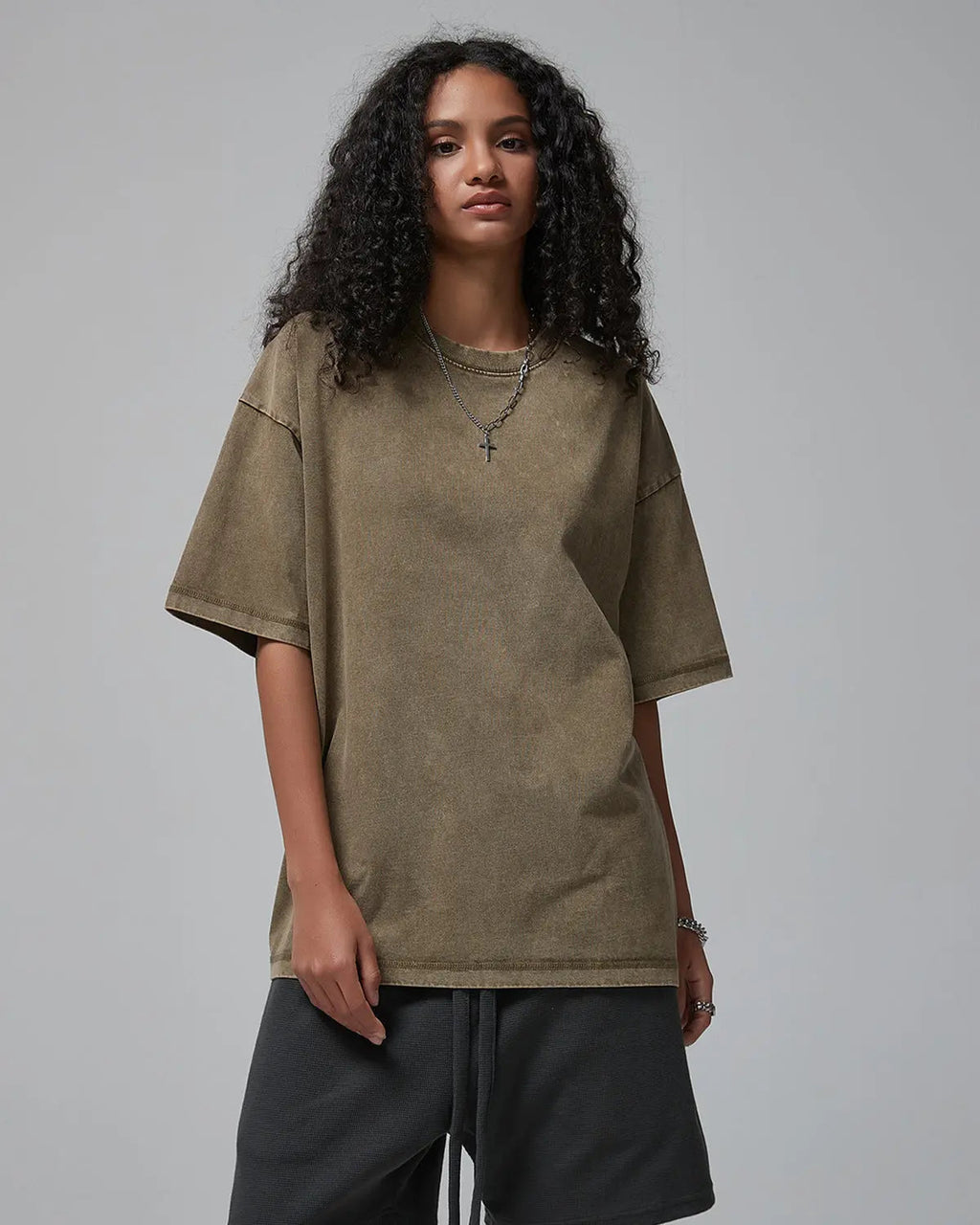 Mock Neck Wax Washed T-Shirt | Inflation Streetwear
