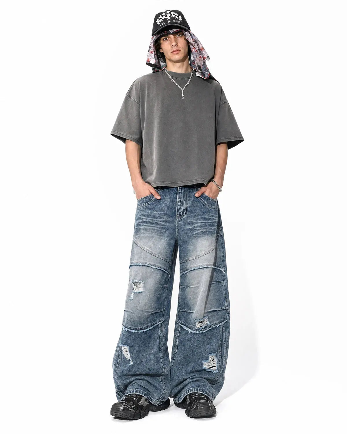 Cinch Back Deconstructed Distressed Barrel Jeans | Inflation Streetwear