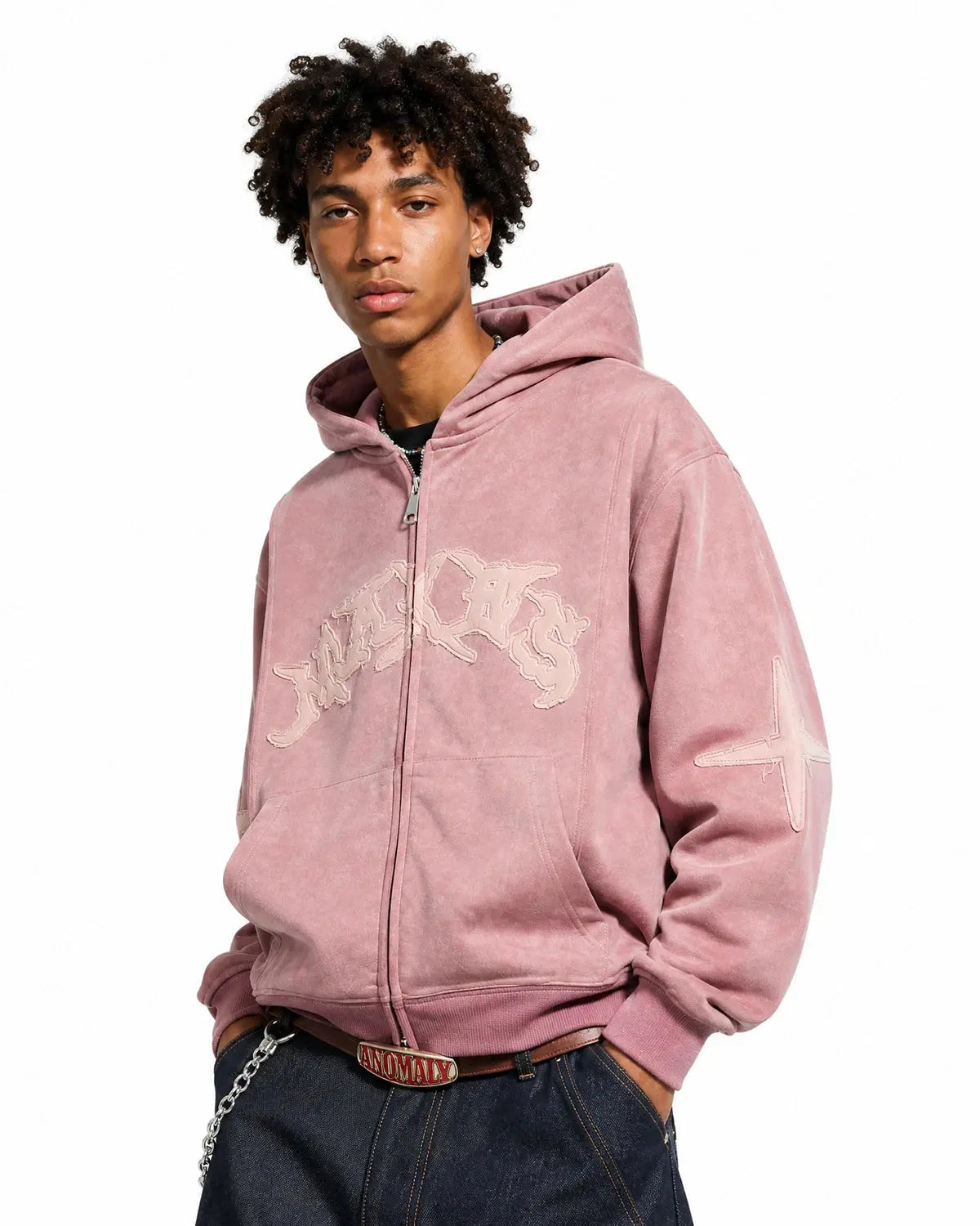 Suede Patch Embroidery Zip Hoodie | Inflation Streetwear