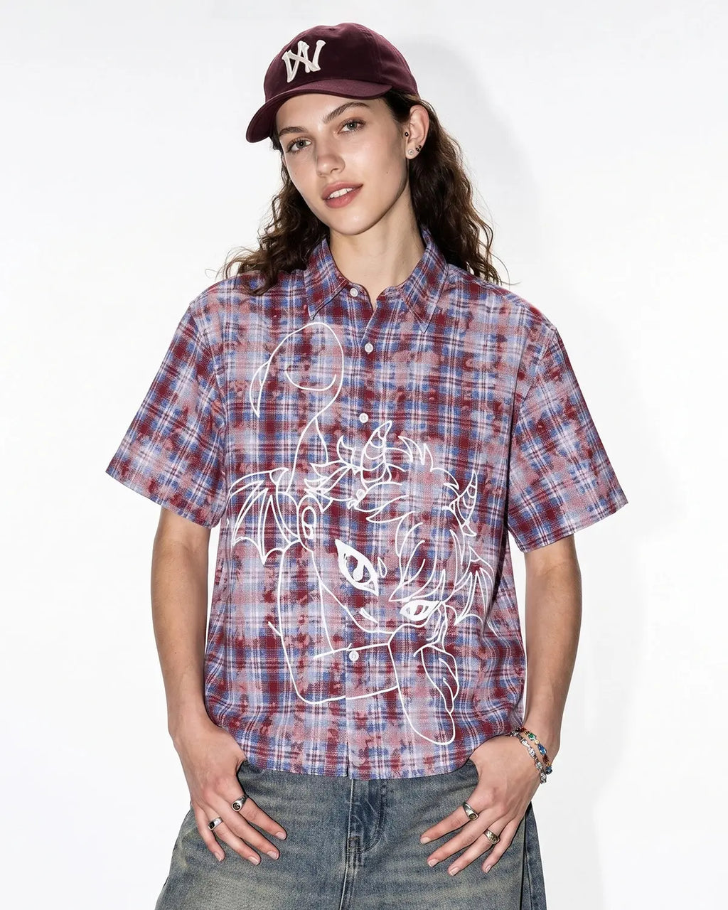 Devil Embroidered Plaid Shirt | Inflation Streetwear