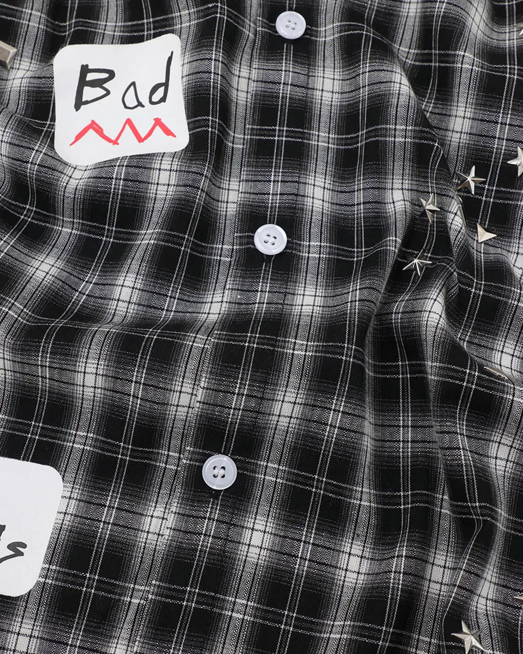 Plaid Sticker Graphic Studded Shirt | Inflation Streetwear