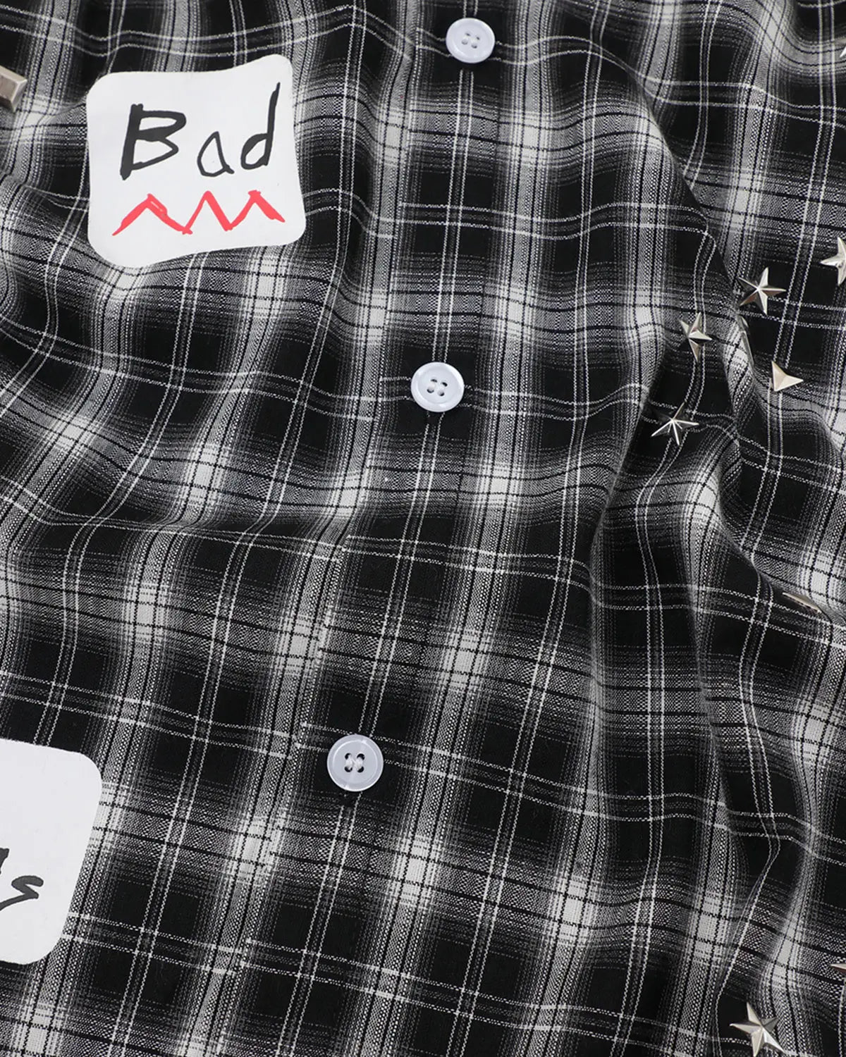 Plaid Sticker Graphic Studded Shirt | Inflation Streetwear