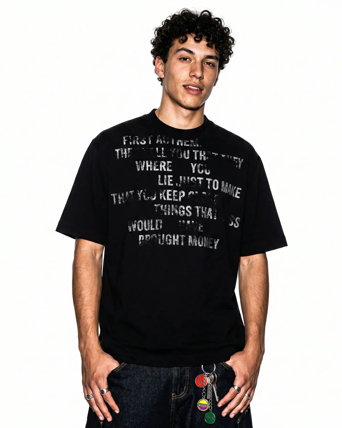 Mock Neck Distressed Graphic T-Shirt | Inflation Streetwear
