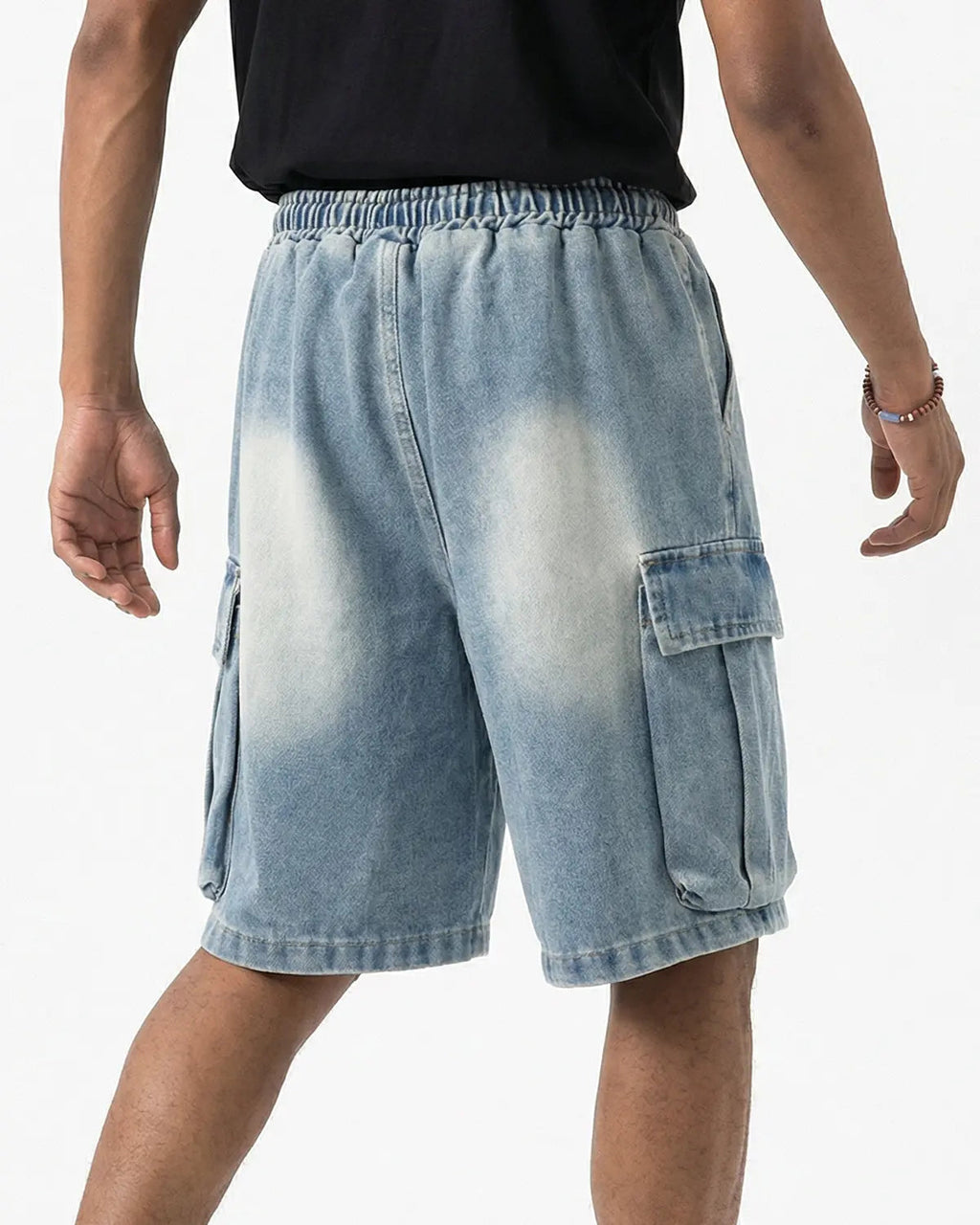 Washed Denim Cargo Shorts with Drawstring | Inflation Streetwear