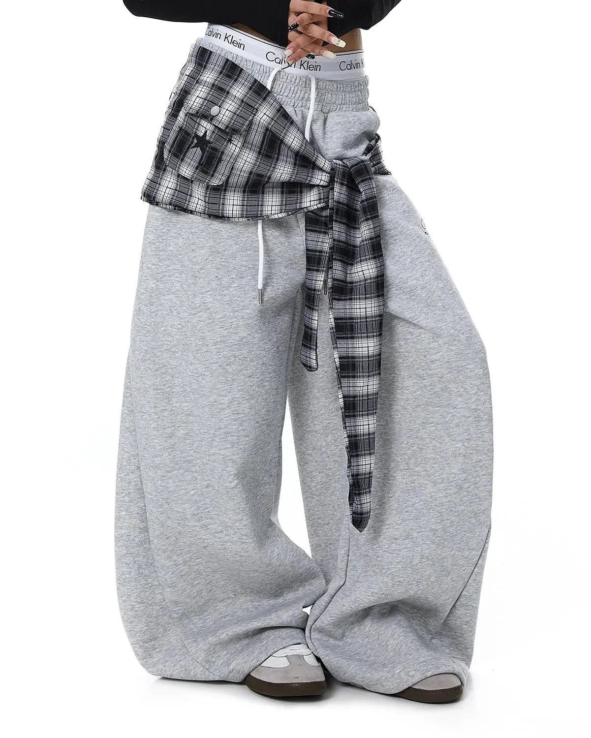 Plaid Layered Baggy Sweatpants | Inflation Streetwear