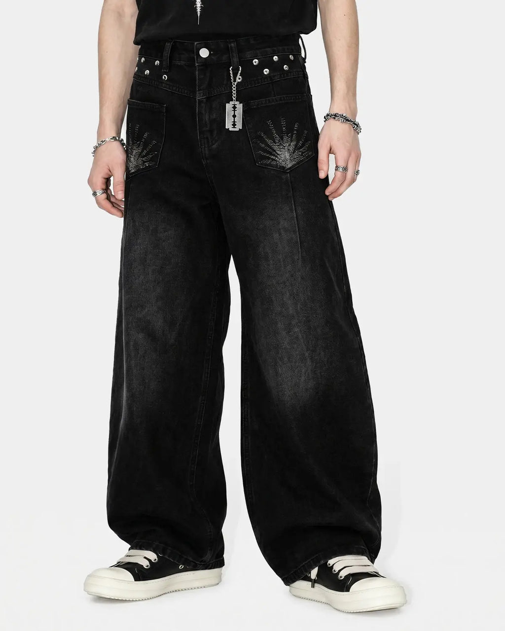 Distressed Eyelet Barrel Jeans | Inflation Streetwear