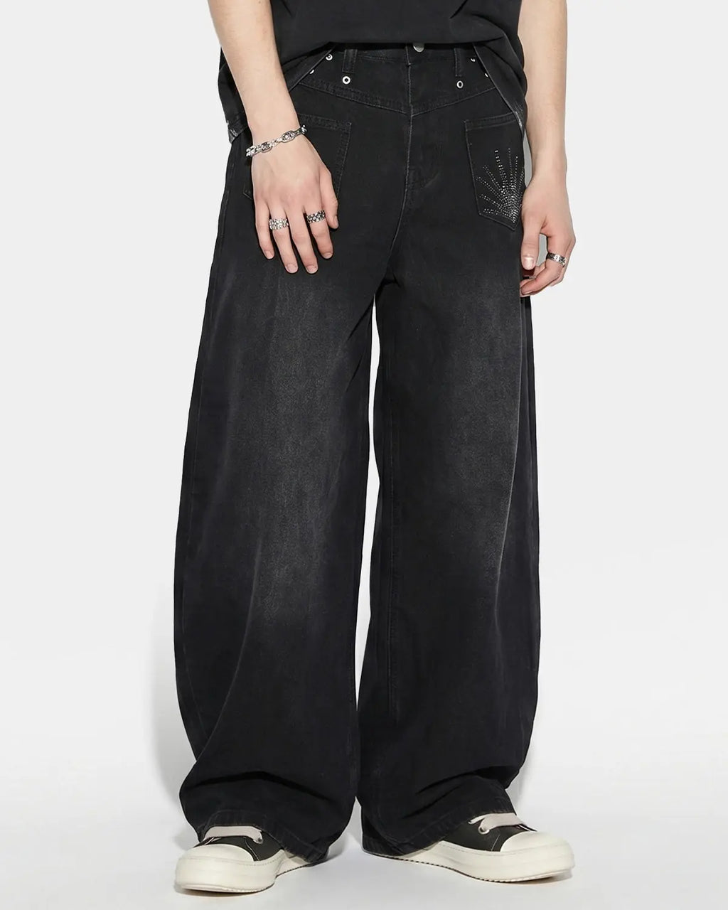 Distressed Eyelet Barrel Jeans | Inflation Streetwear