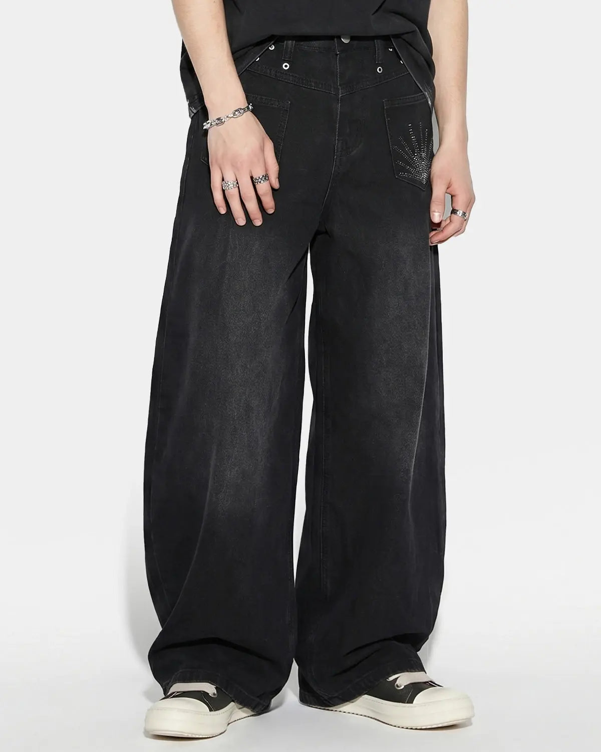 Distressed Eyelet Barrel Jeans | Inflation Streetwear