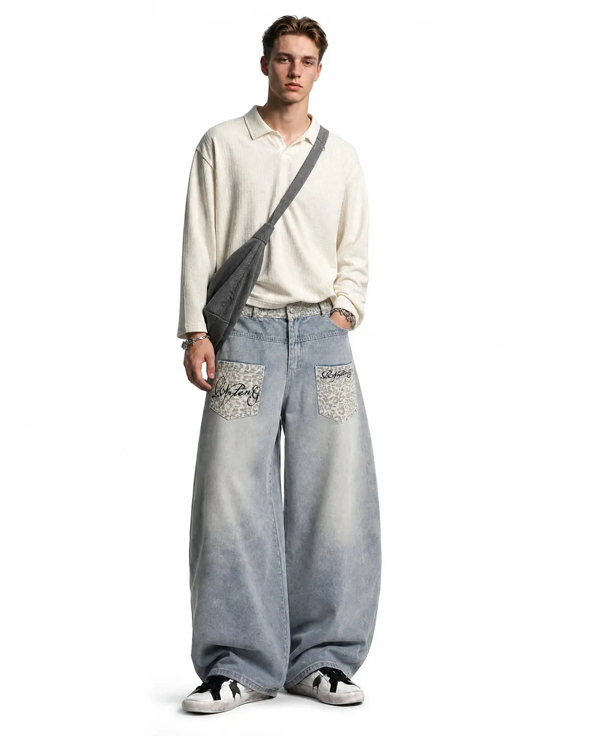 Leopard Patch Barrel Jeans | Inflation Streetwear