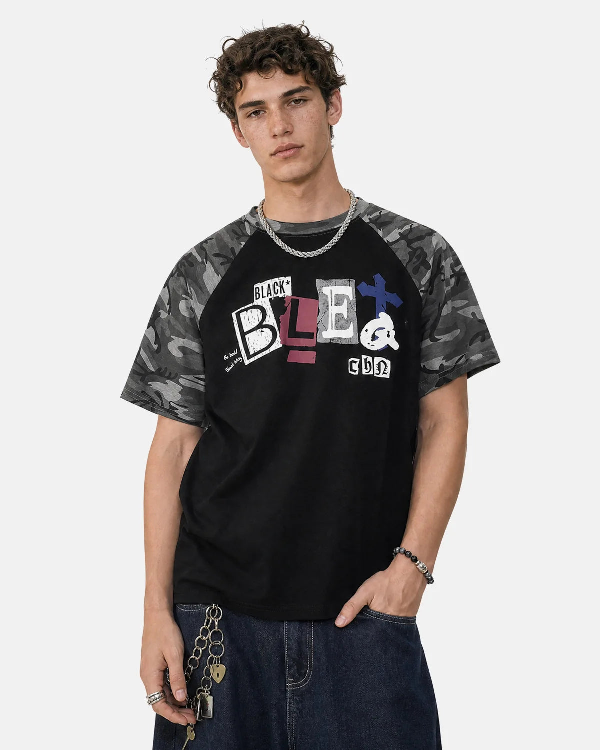 Camo Sleeve Graphic Boxy T-Shirt | Inflation Streetwear