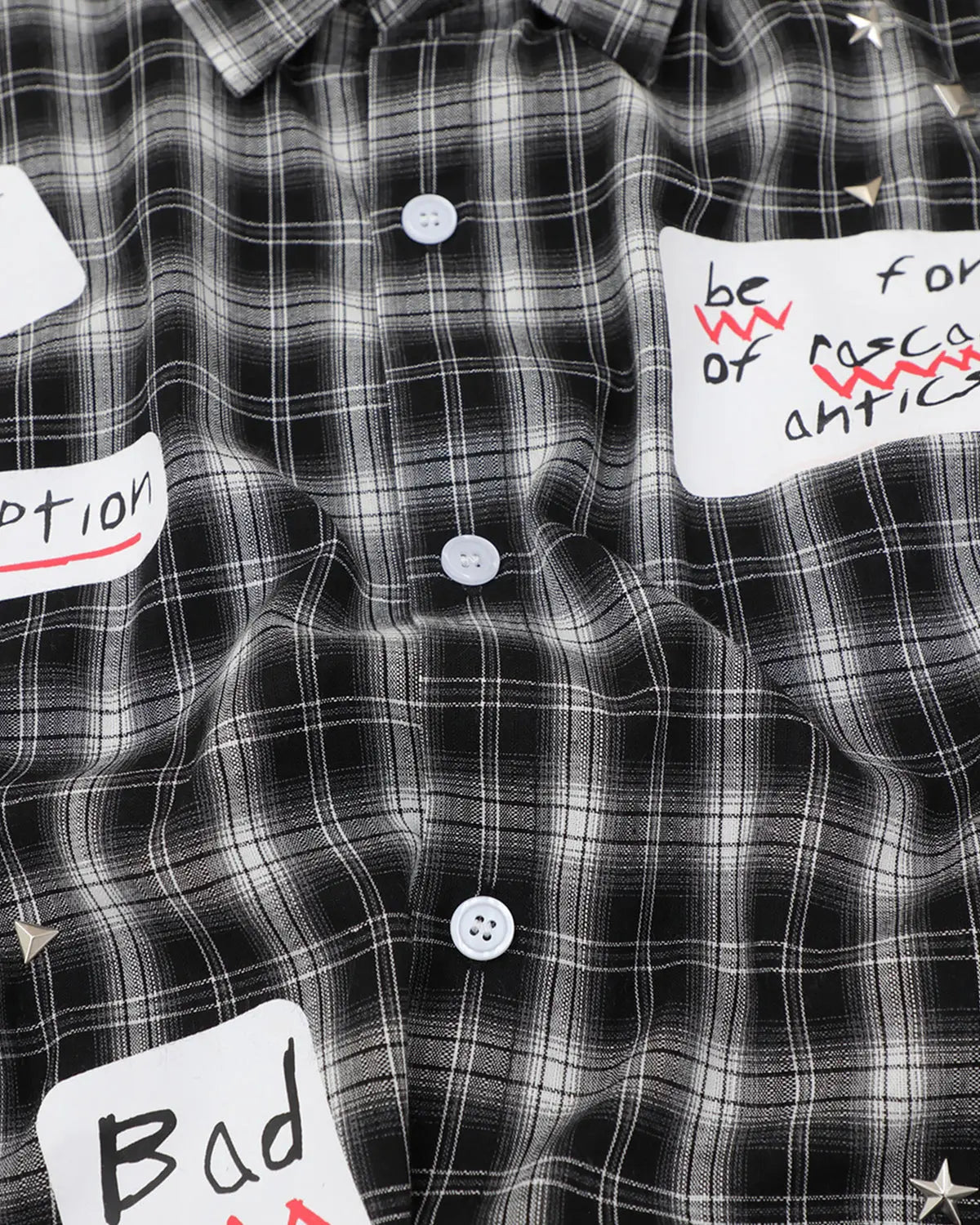 Plaid Sticker Graphic Studded Shirt | Inflation Streetwear