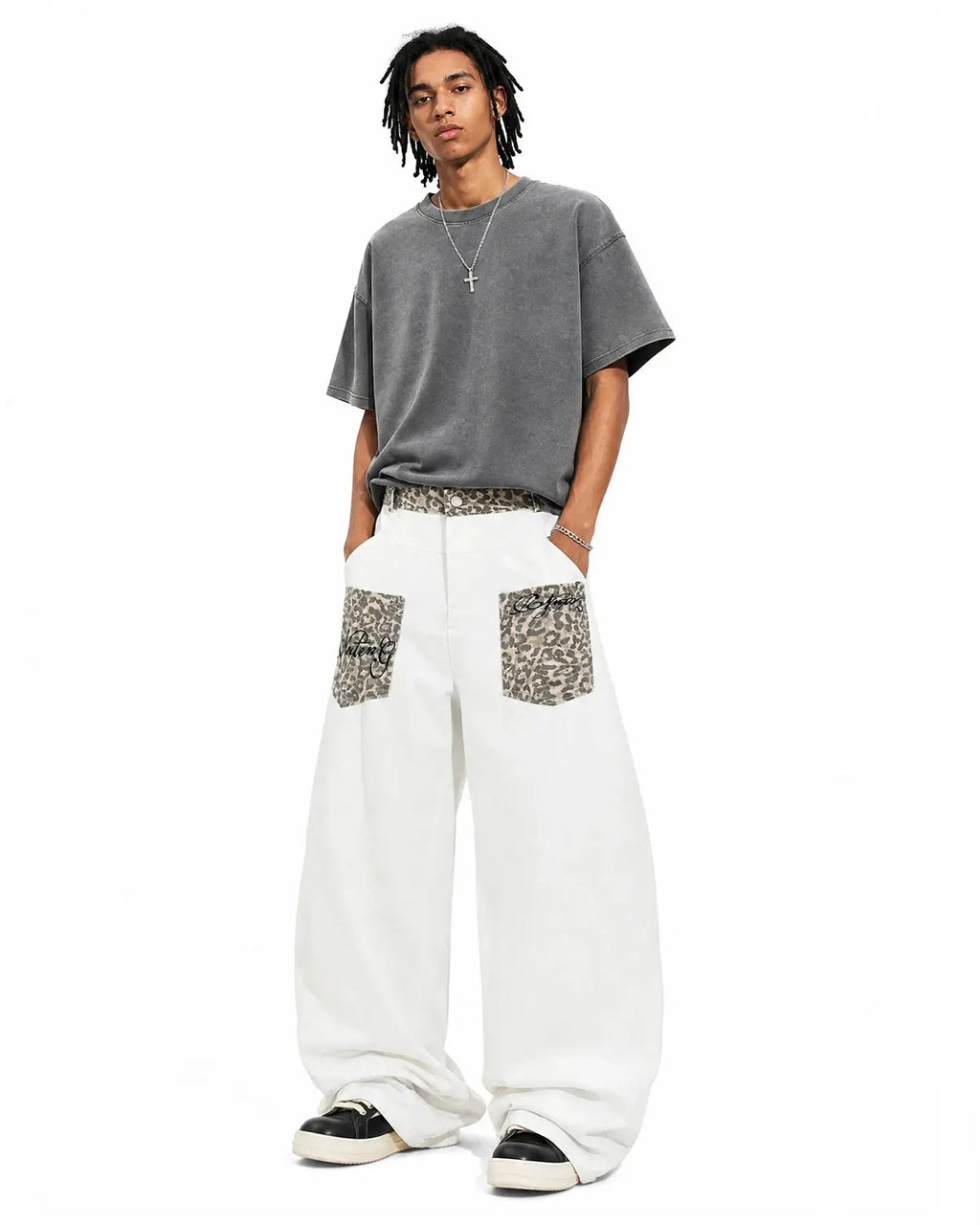 Leopard Patch Barrel Jeans | Inflation Streetwear