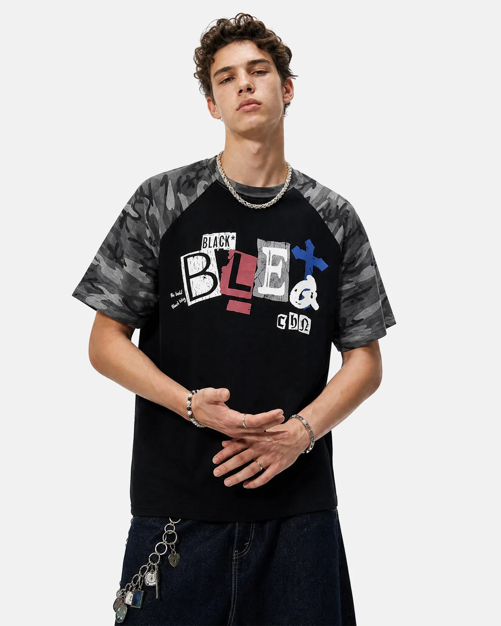 Camo Sleeve Graphic Boxy T-Shirt | Inflation Streetwear
