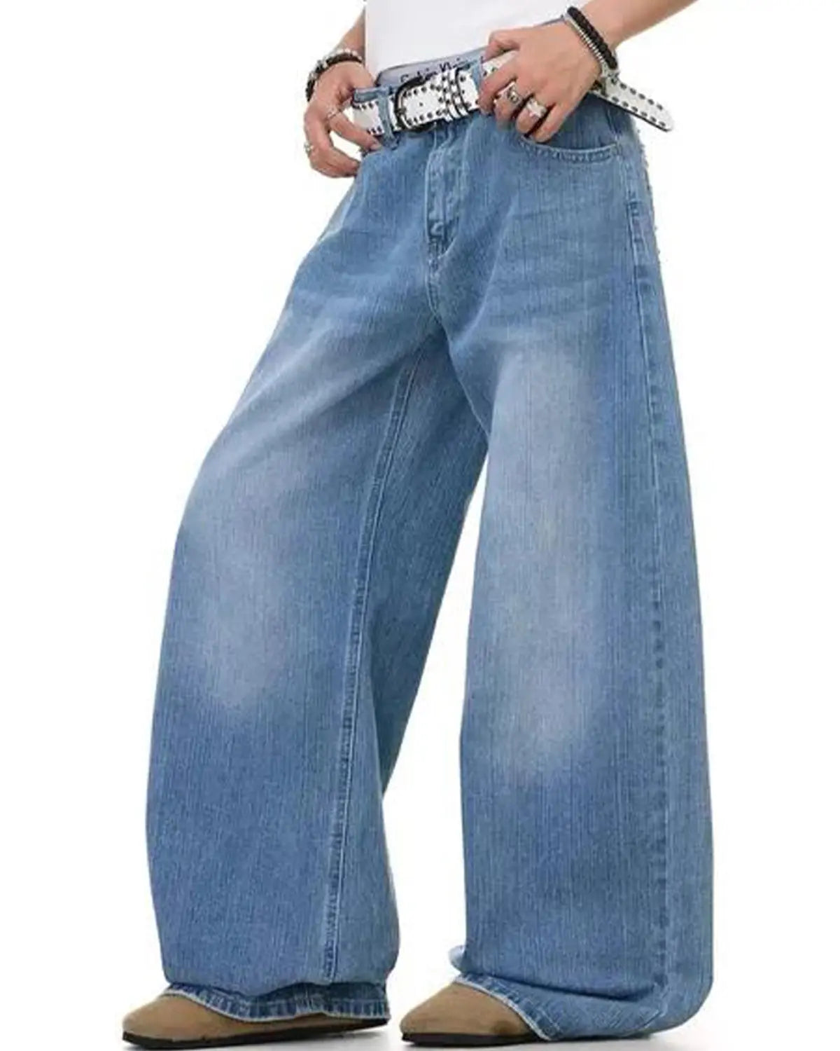 Cross Stud Bamboo Weave Baggy Jeans | Inflation Streetwear