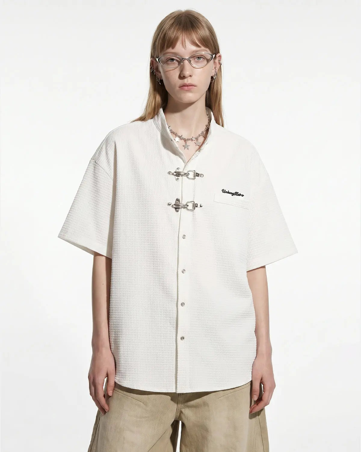 Waffle Shirt with Metal Clasp Detail | Inflation Streetwear