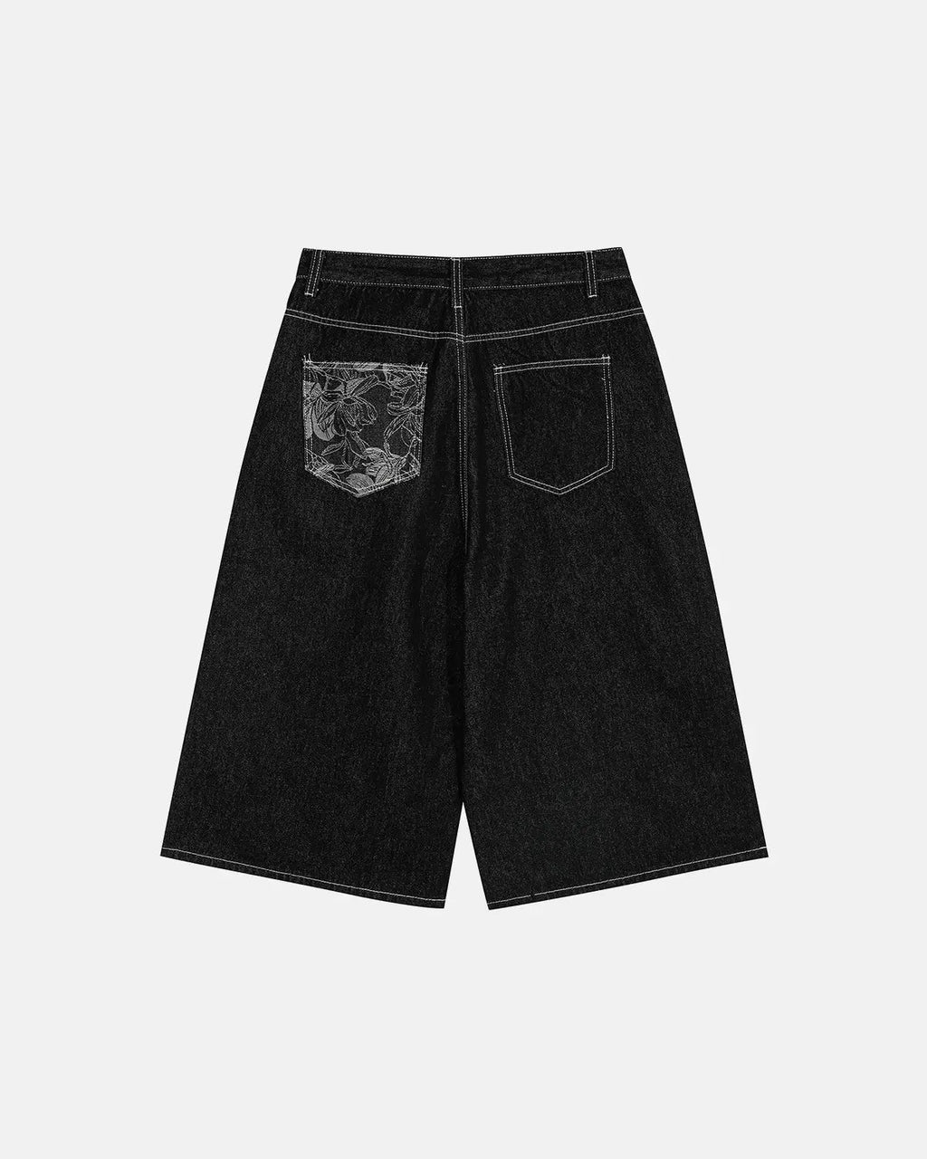 Baggy Denim Jorts with Embroidered Pocket | Inflation Streetwear