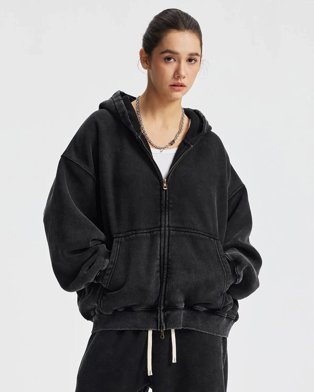 Boxy Fit Acid Washed Fleece Zip Up Hoodies | Inflation Streetwear
