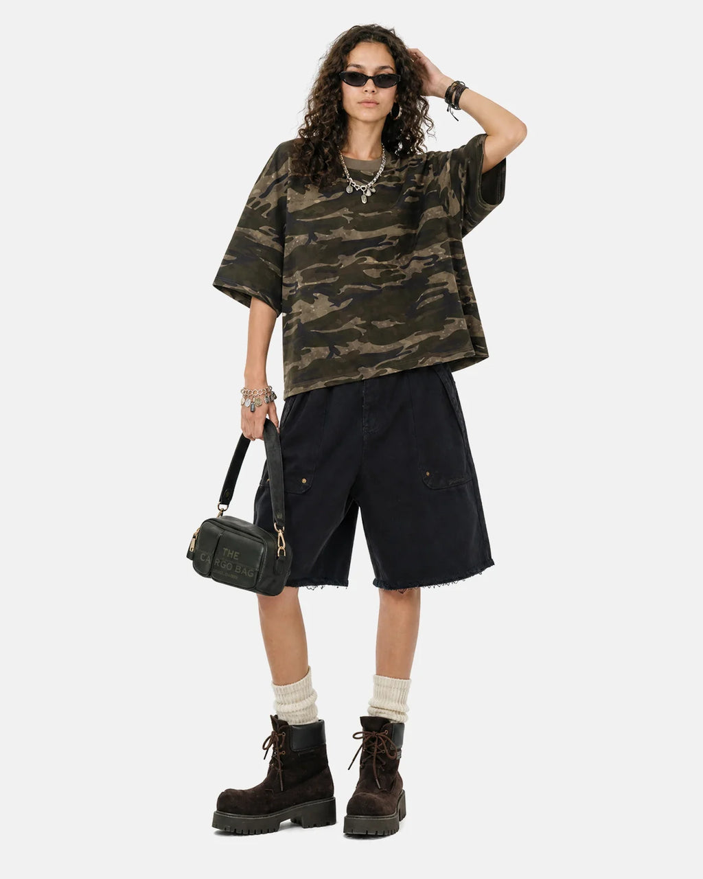 Frayed Hem Camo Knee-Length Shorts | Inflation Streetwear
