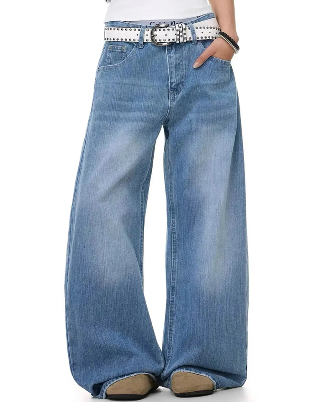 Cross Stud Bamboo Weave Baggy Jeans | Inflation Streetwear