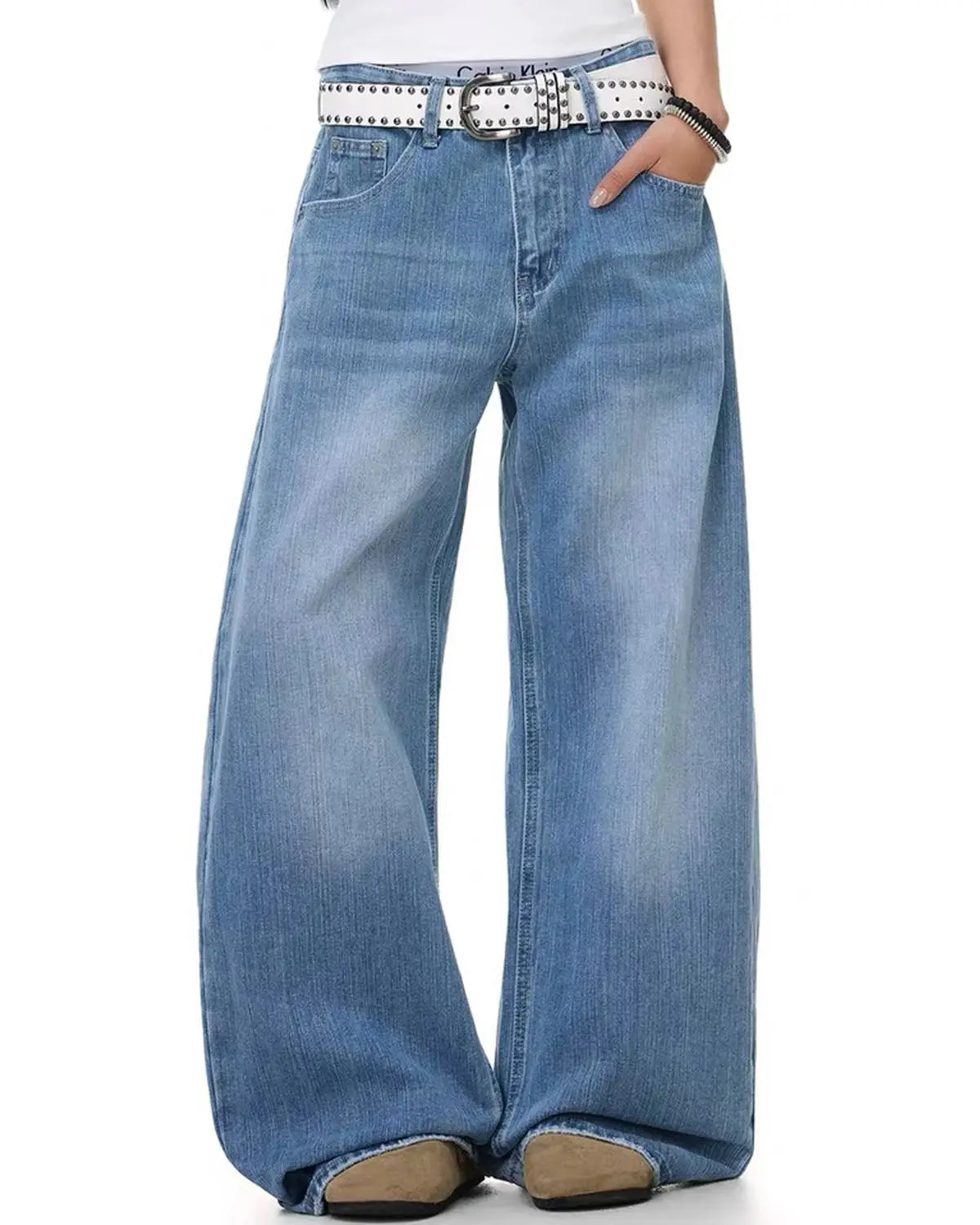 Cross Stud Bamboo Weave Baggy Jeans | Inflation Streetwear