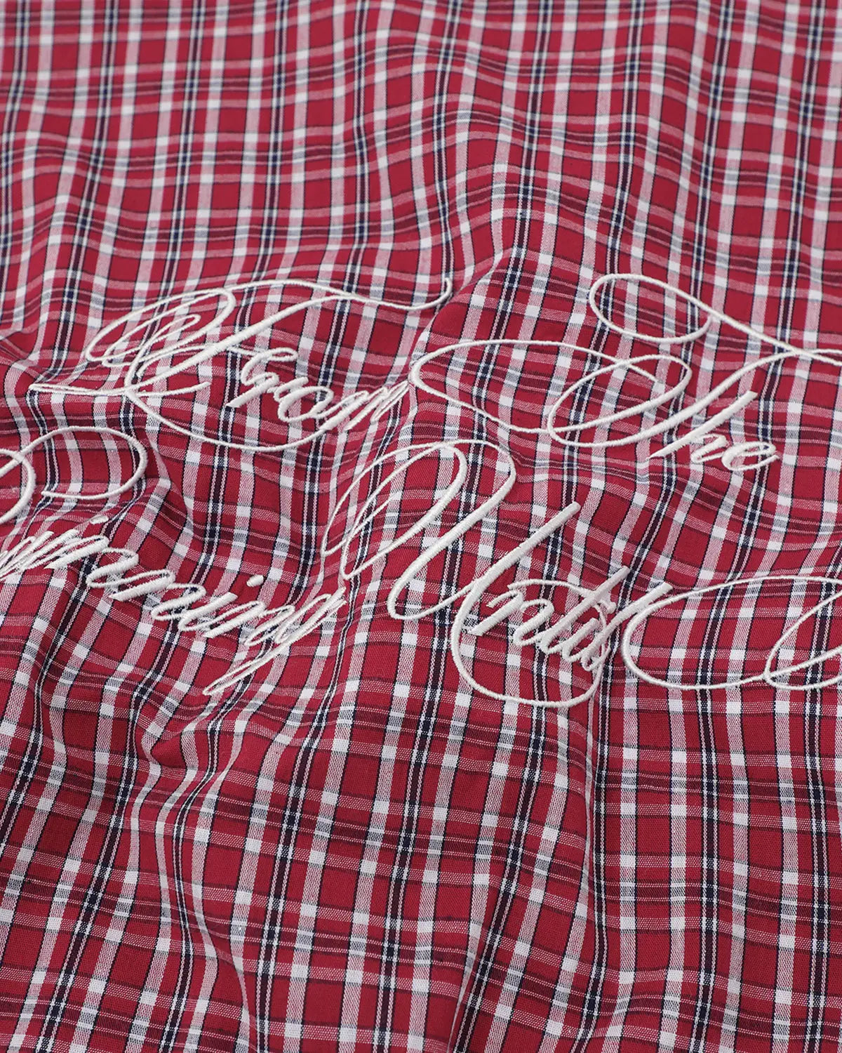 Plaid Script Embroidered Short-Sleeve Shirt | Inflation Streetwear
