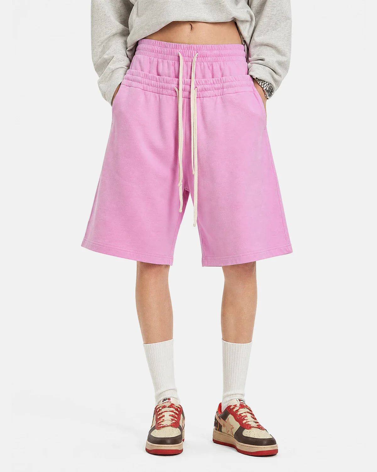 Double Waist Acid Wash Sweat Shorts | Inflation Streetwear