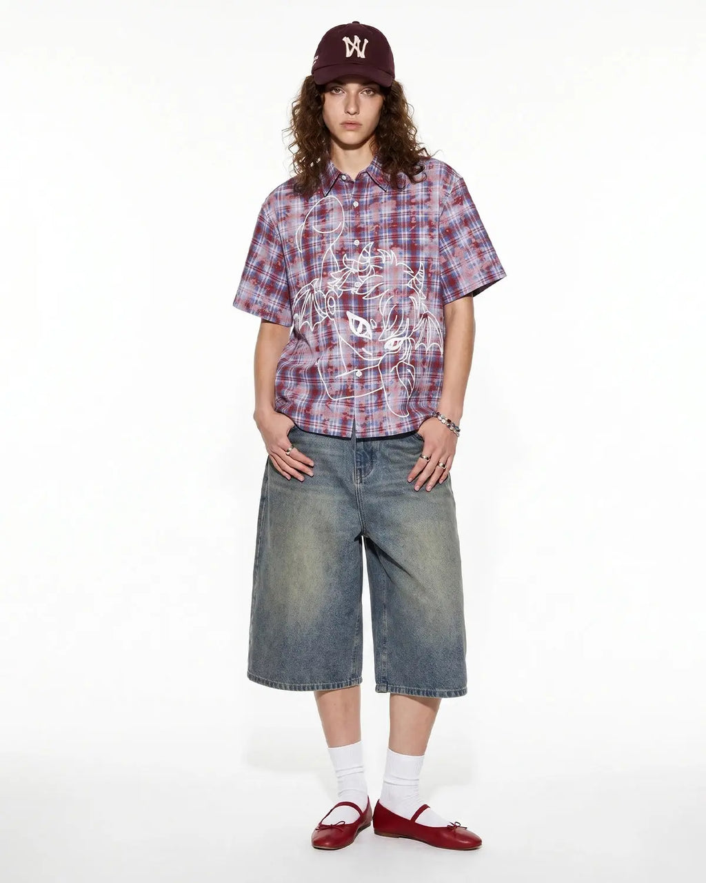 Devil Embroidered Plaid Shirt | Inflation Streetwear