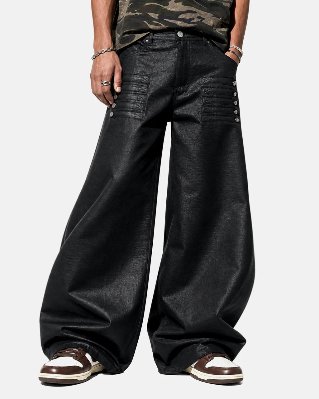 Black Graphic Wide Leg Pants | Inflation Streetwear