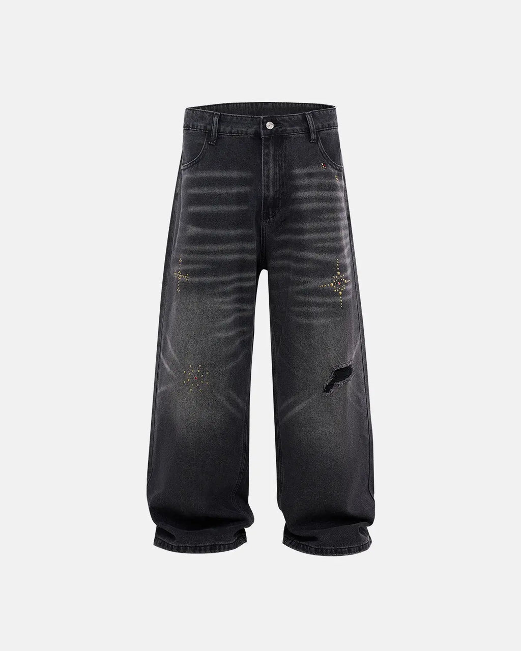 Distressed Rhinestone Ripped Baggy Jeans | Inflation Streetwear