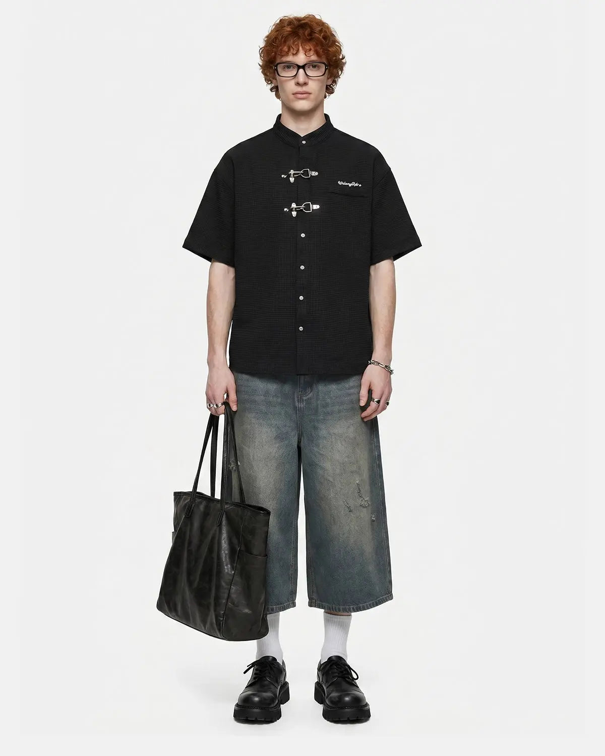 Waffle Shirt with Metal Clasp Detail | Inflation Streetwear