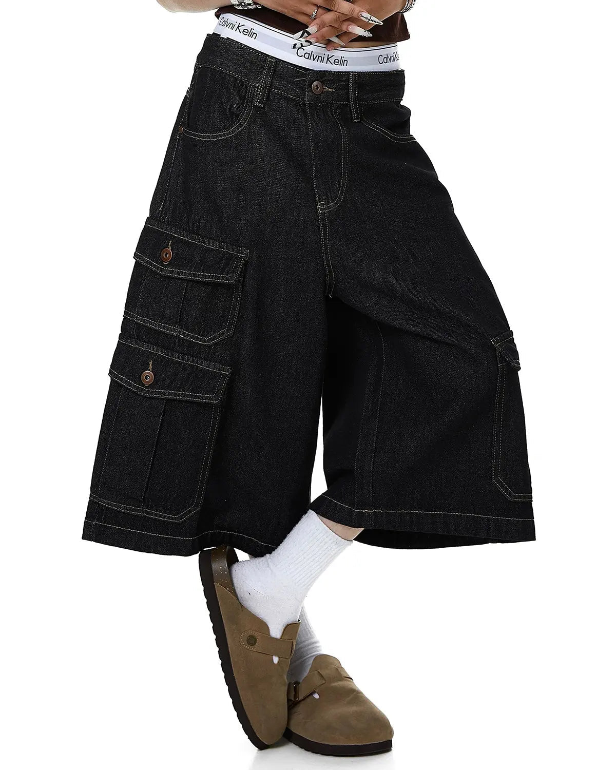 Raw Denim Longline Cargo Jorts | Inflation Streetwear